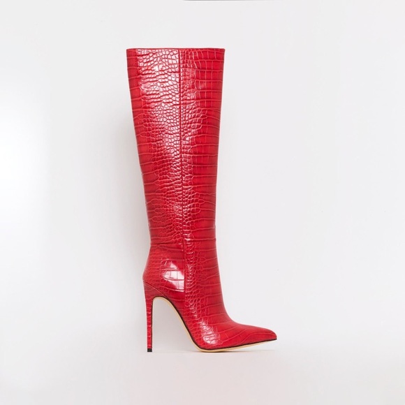 Red Croc Print Stiletto Boots 